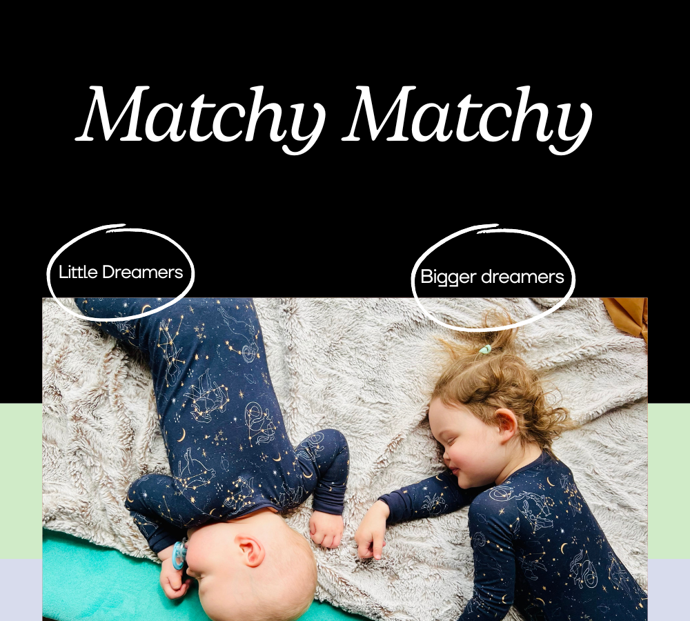 matching pjs in toddler sets and new born convertible zippies