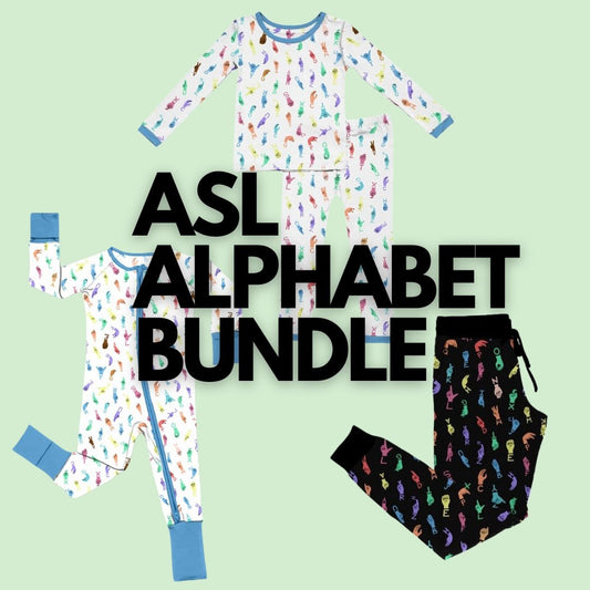 bamboo pajamas bundle in our american sign language alphabet print